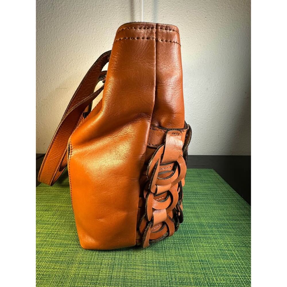 Patricia Nash Nevoso Tote Leather Handbag - Cognac Tan Chainlink - Picture 4 of 10